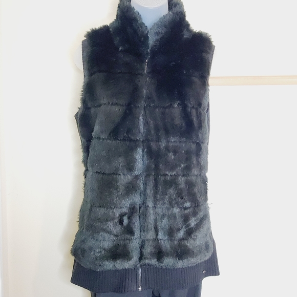 Guess Jackets & Coats Guess Faux Fur Black Vest High Neck Full Zip